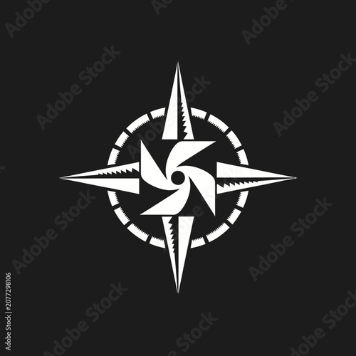 Obraz na plátně Black and white compass rose with a central pinwheel design