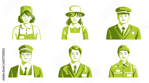 Obraz na płótnie Diverse Group Of People In Uniforms And Business Attire Pixel Art Portrait Set