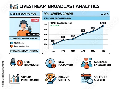 Livestream broadcast analytics graph dashboard.