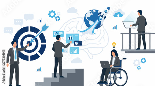 Business strategy, innovation, and goal achievement with diverse professionals