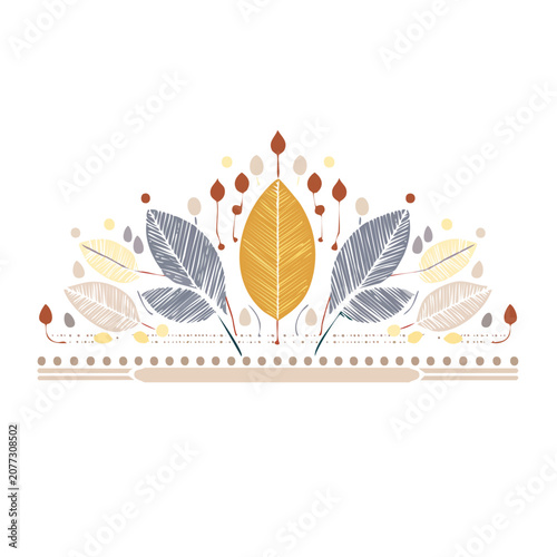Autumn Leaves and Feathers Decorative Border Vector