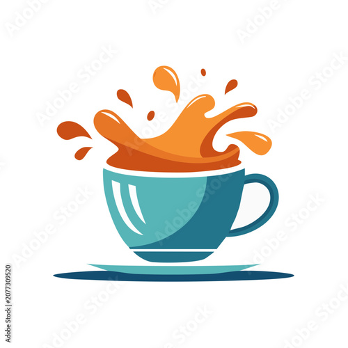 Flat vector illustration of coffee cup with splash