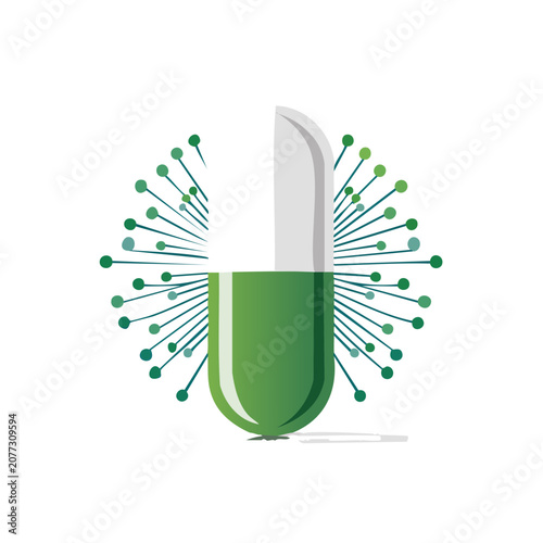 Green syringe with particle effect vector illustration