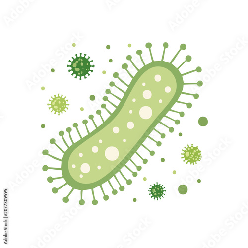 Green Bacterium and Virus Flat Vector Illustration
