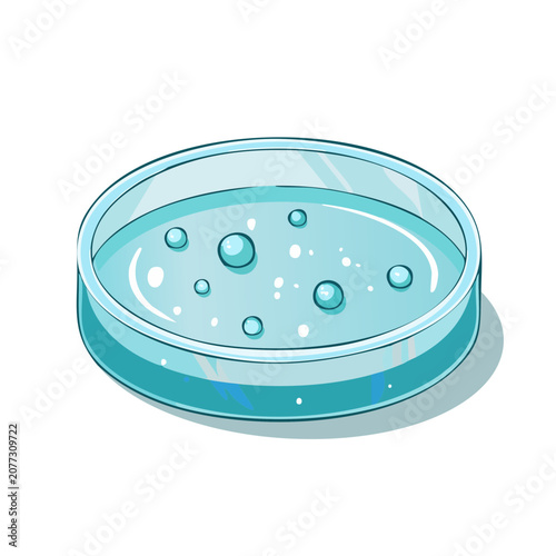 Petri dish with bubbling liquid, flat vector illustration