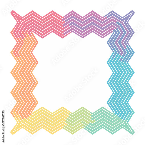 Rainbow zigzag square frame vector