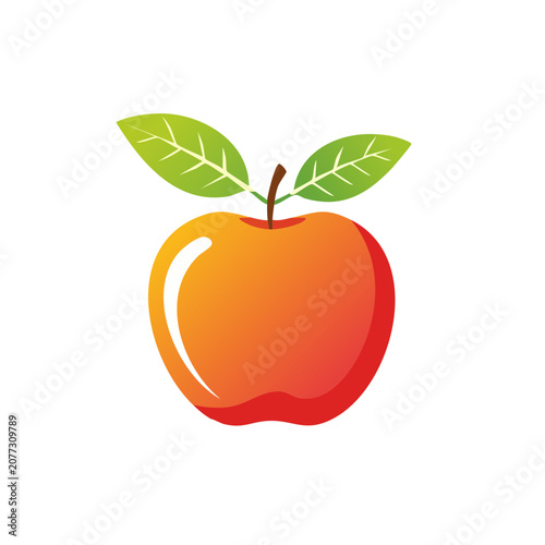 Red apple with green leaves vector illustration