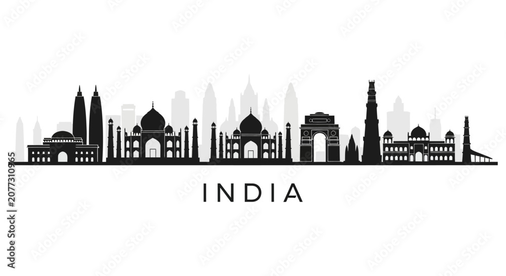 Obraz premium India Skyline Silhouette - Famous Landmarks & Architecture
