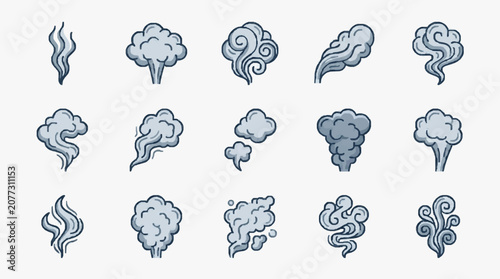 Elegant Collection of Minimalist Gray Smoke and Cloud Icon Illustrations for Design Projects with high quality professional line art symbols for modern creative design and digital branding projects