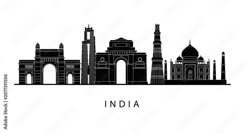 Obraz premium India Skyline Silhouette - Iconic Landmarks, Travel Destination