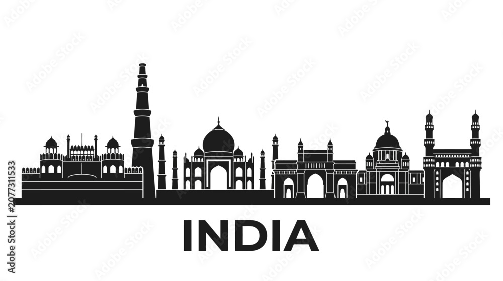 Obraz premium India Skyline Silhouette - Iconic Landmarks Vector Art