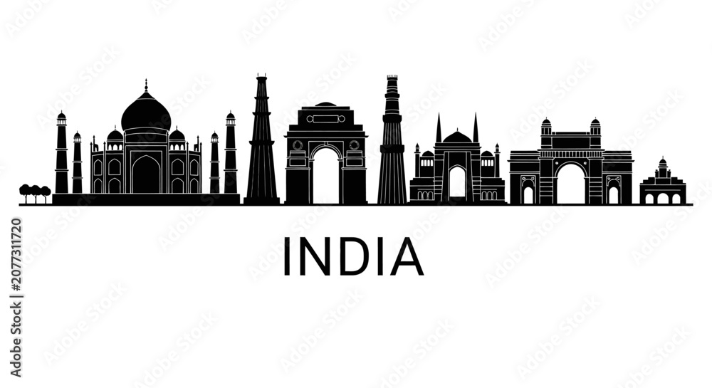 Obraz premium India Skylines Silhouette - Famous Monuments Vector Graphic