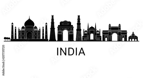 India Skylines Silhouette - Famous Monuments Vector Graphic