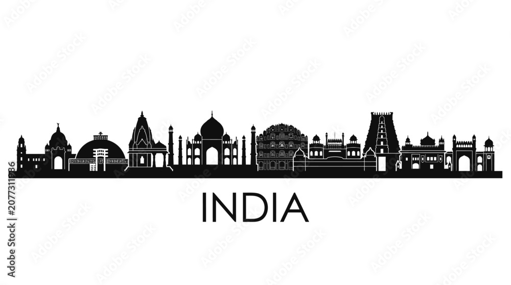 Obraz premium India Skyline Silhouette: Iconic Landmarks & Architectural Wonders