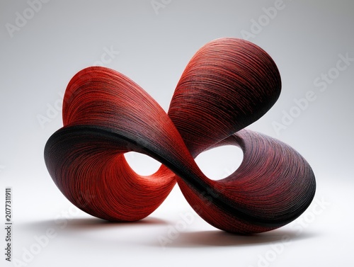 Abstract Red and Black Sculpture with Infinite Loop Design.