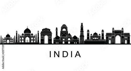 Indian Skyline Silhouette: Iconic Architecture and Landmarks in Black and White