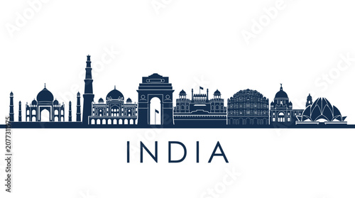 Indian Skyline Silhouette with Famous Landmarks