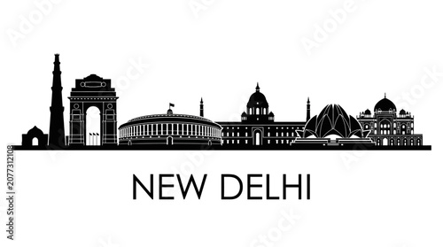 New Delhi Skyline Silhouette - Iconic Indian Landmarks