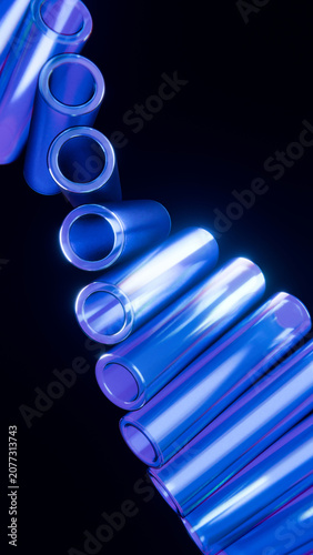 Glass Tubes Abstract Blue Neon Glow Cylinders Dispersion 3D Render