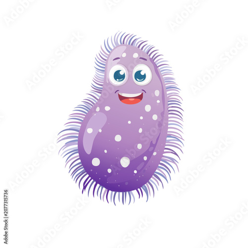 Cute cartoon purple microorganism with big eyes and cilia