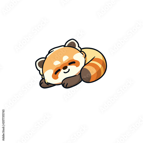 Cute cartoon red panda sleeping