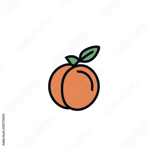 Flat peach icon with leaf on transparent background