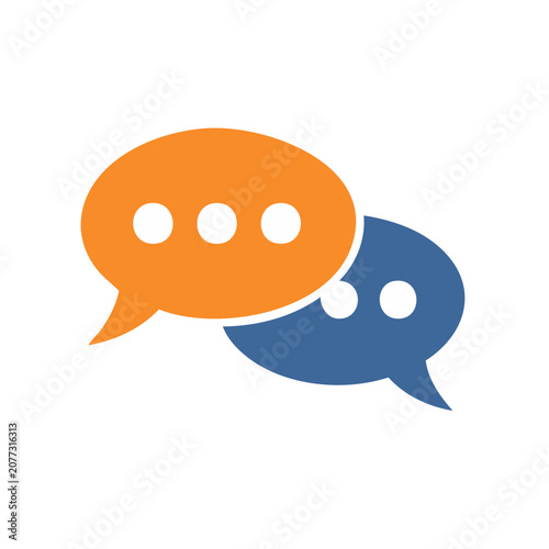 Overlapping orange and blue speech bubbles icon