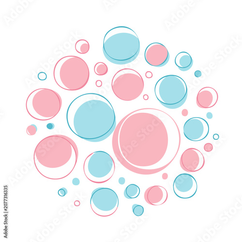 Pink and blue circles pattern on white background