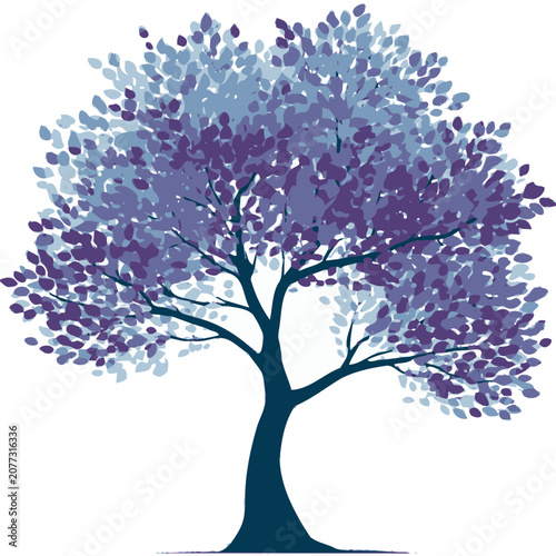 Purple and blue flat vector tree illustration