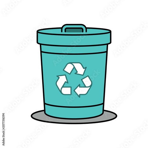 Teal recycling bin with recycle symbol vector illustration