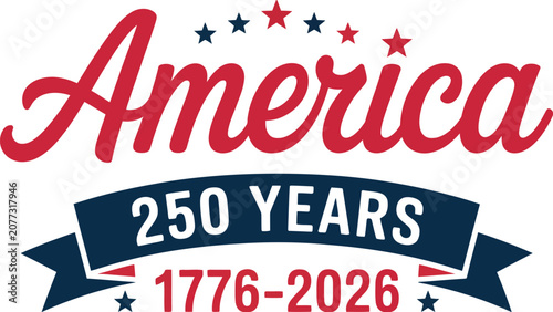 Cuadro en lienzo America 250 years commemorative script illustration set, generic ribbon banner for patriotic celebration themes