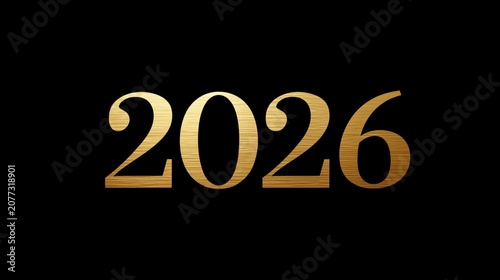 Golden 2026 text design on a black background, featuring a sleek and modern font style, ideal for New Year's celebrations and event promotions