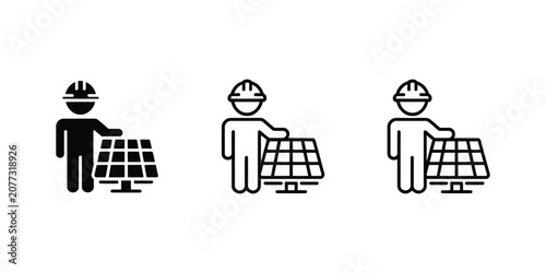 Solar Panel Engineer Icons Featuring Renewable Energy, Sustainable Power, and Clean Electricity Symbols for Green Technology Design