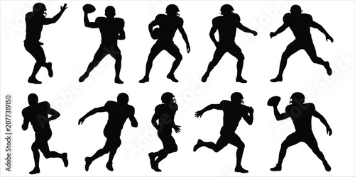 Принти на полотні Dynamic Silhouettes of American Football Players in Action Poses on White Backgr