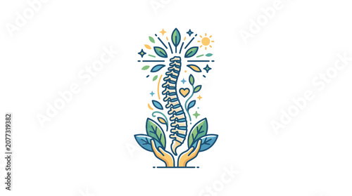Hand Holding Healthy Spine with Leaves and Lightbulb Wellness Concept