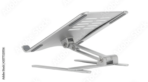 Adjustable silver aluminum tablet stand with foldable support arms, offering ergonomic hands free viewing for digital work, video calls, study, and entertainment

