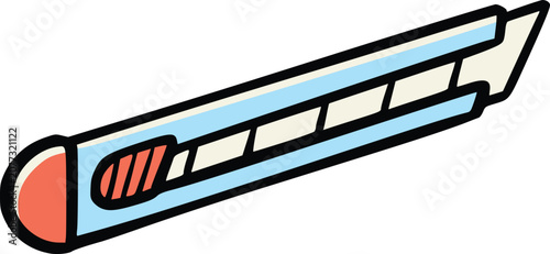 Canvastavla Cartoon vector illustration of a blue utility knife with a red retractable blade