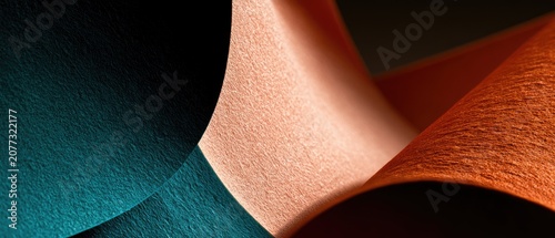 Abstract Close-up of Textured Surfaces in Teal, Beige, and Orange Hues.
