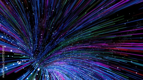 Abstract Swirling Cosmic Energy Trails with Glowing Particles.