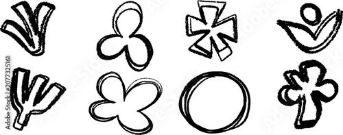Foto Hand Drawn Black Geometric Flower Shape Set Vector Illustration, Imperfect Abstr