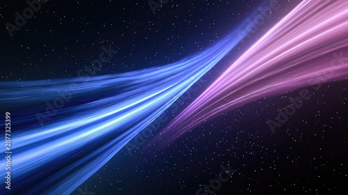 Abstract Swirling Light Trails in Cosmic Nebula Background.