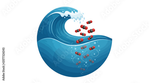 Ocean wave absorbing carbon dioxide molecules in the sea