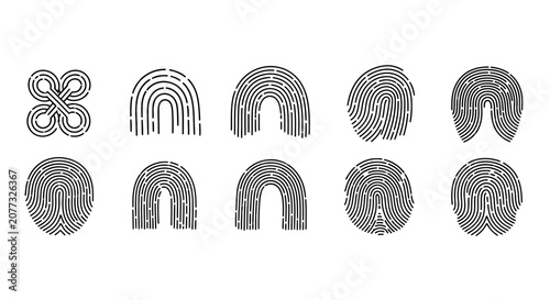 Biometric fingerprint identification and security scan icons
