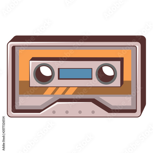 A retro cassette tape vector illustration featuring a clean flat design style, bold outlines, and vintage inspired colors (creame and brown vintage).