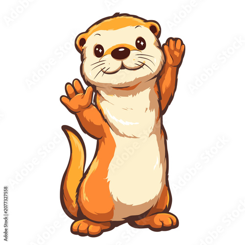 Cartoon Otter Waving, Flat Vector Illustration