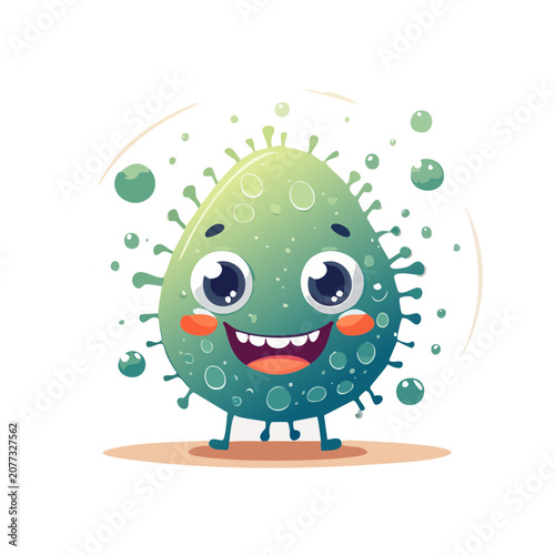 Cartoon virus character with smiling face and spikes
