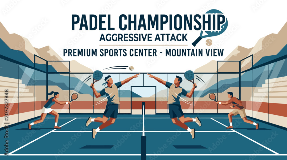 Obraz premium Padel Championship Aggressive Attack at Premium Sports Center With Mountain Views
