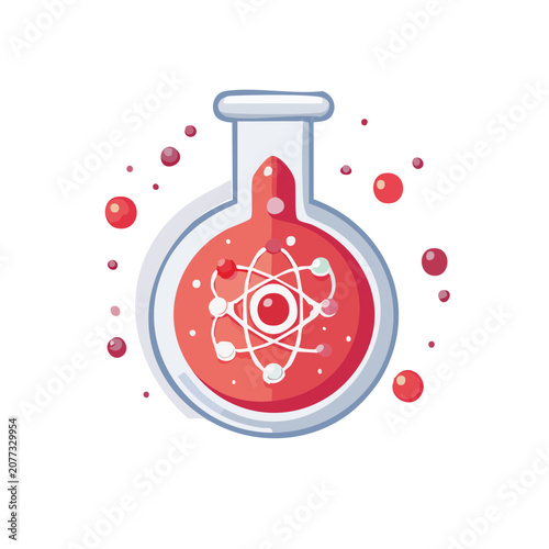 Laboratory Flask with Atomic Symbol Vector Illustration