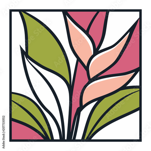 Stylized Tropical Bird of Paradise Leaves Vector