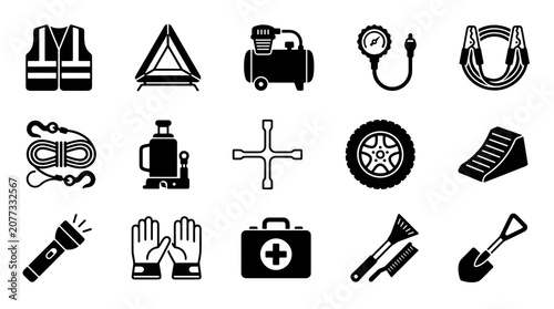 фотографія Roadside Emergency Kits and Automotive Car Mechanic Tools Icons Set
